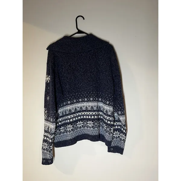 Heirloom Collectibles Sweater Women's 1X Blue Full‎ Zip Christmas Knit Snowflake - Image 3