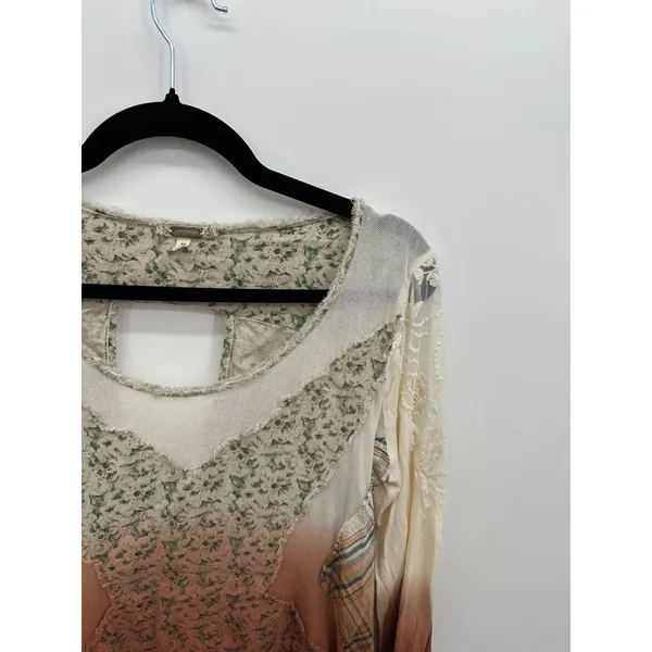 Gimmick by BKE Womens Medium Patchwork Floral Plaid Lace Cutout Top Rust Green - Image 6