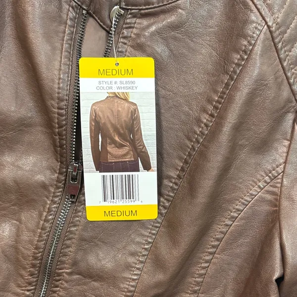 Sebby Collection Elegant Brown Faux Leather Jacket - Image 8