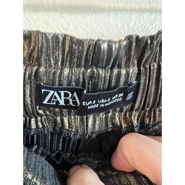 Zara‎ Pants Women Small Gold Wide Leg Pleated Metallic High Waist Party Holiday - Image 6