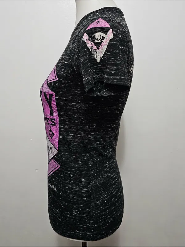Buckle Society Graphic Tee Small Black Pink Burnout Fitted Y2K Grunge Streetwear - Image 3