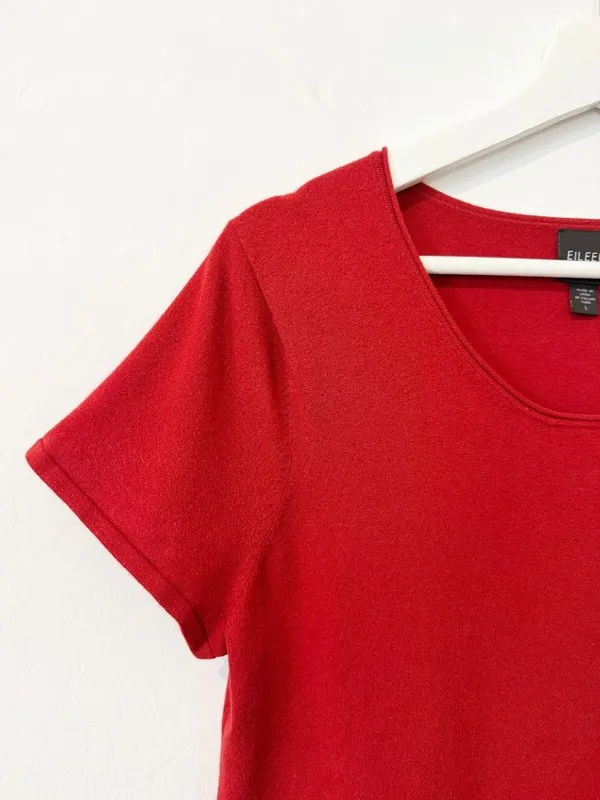 Eileen Fisher Top Size Large Red Round Neck Short Sleeve Knit‎ Coastal Grandma - Image 2