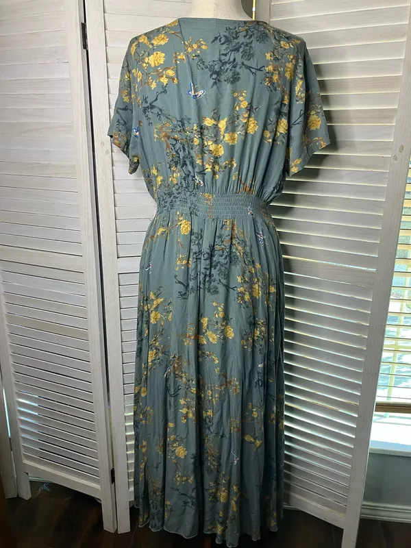 Green and Gold XL floral boho dress - Image 3