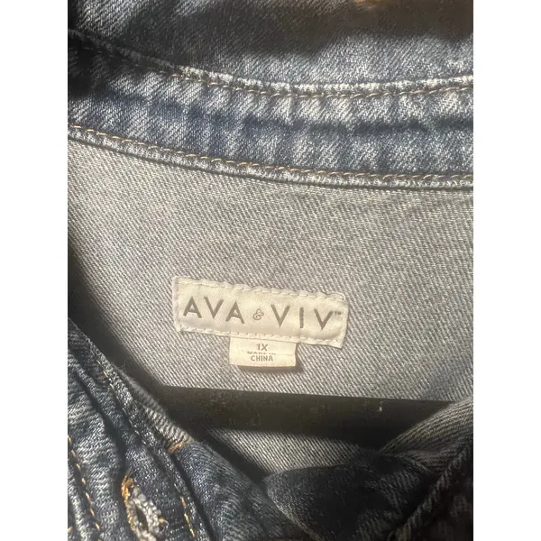 Ava & Viv Plus Size 1X Denim Shirt Dress Belted Button Front Midi - Image 5