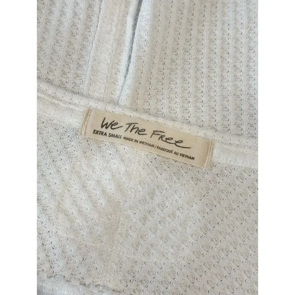 We The Free Womens Top White Coraline Thermal V Neck Waffle Knit Oversized XS - Image 5