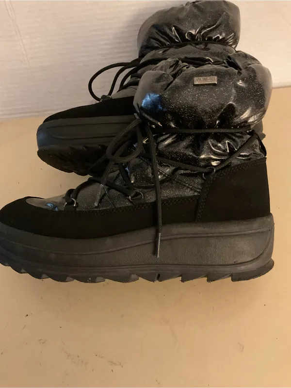 Pajar women black suede nylon puffy platform waterproof wedge boots US 7 - Image 7