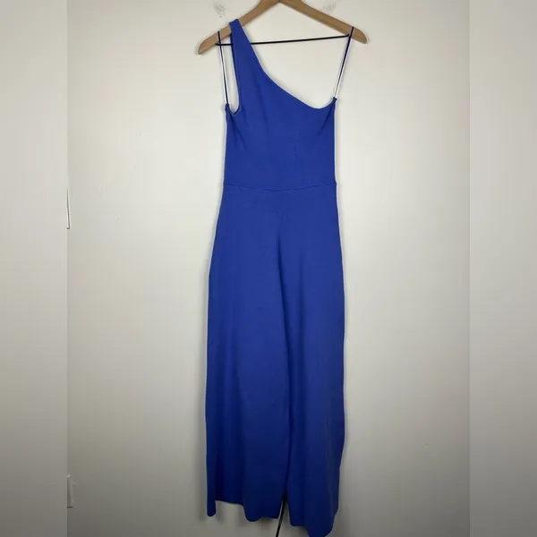 Free People Beach Waverly Ribbed One Shoulder Sweater Wide Leg Jumpsuit‎ Sz L - Image 4