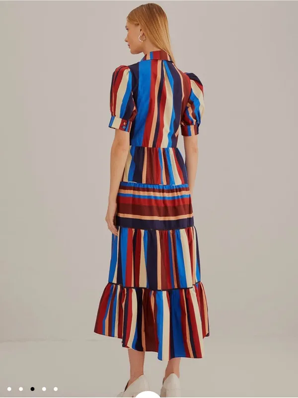 Farm Rio Stripped Multicolor Winter Stripes Short Sleeve Midi Dress Sz Medium - Image 2