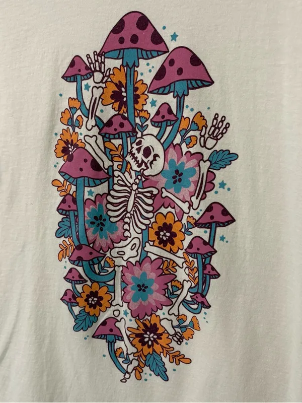 Skeleton Mushroom Flower 100% Cotton T-Shirt Sz M - Image 2