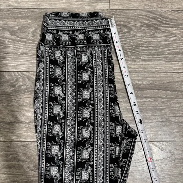 Womens Elephant Print Bell Bottom Pants Black White Boho Flare‎ Leg Stretchy XL - Image 7