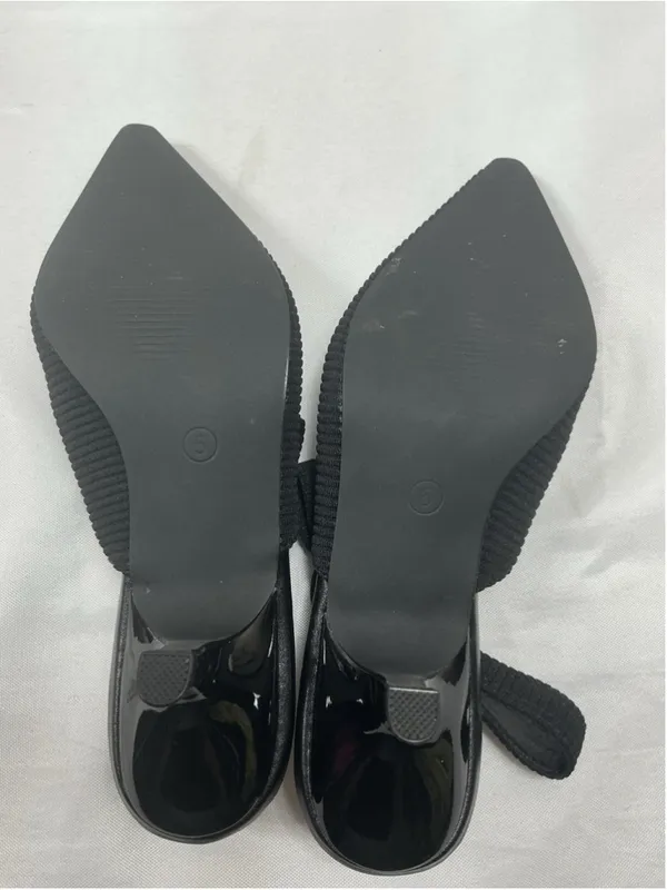 Womans New Coutgo Slingback Pumps Black 5 Kitten Heel Pointed Toe Bow Accent - Image 7