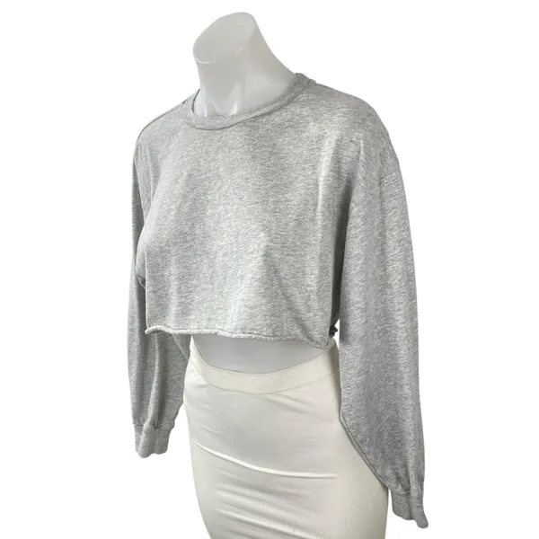 Aritzia TNA Women's Gray Long Sleeve Crew Neck Boxy Cropped Sweatshirt Top Sz S - Image 3