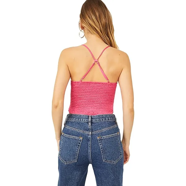 Free People Right On Time Pink Sleeveless Smocked Cami Camisole Crop Tank Top M - Image 3