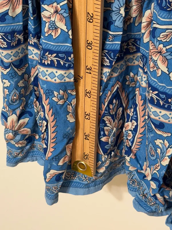 Natural Life Boho Maxi Skirt Size Small Blue Peach Floral Smocked - Image 9