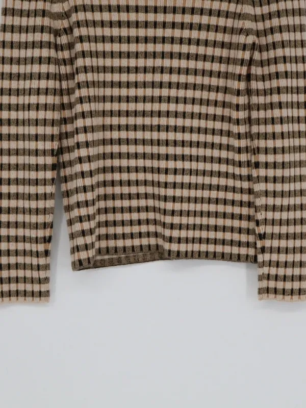 Maeve Anthropologie Sweater Large Fitted Stretch Plaid Cowl Neck Brown Black - Image 11
