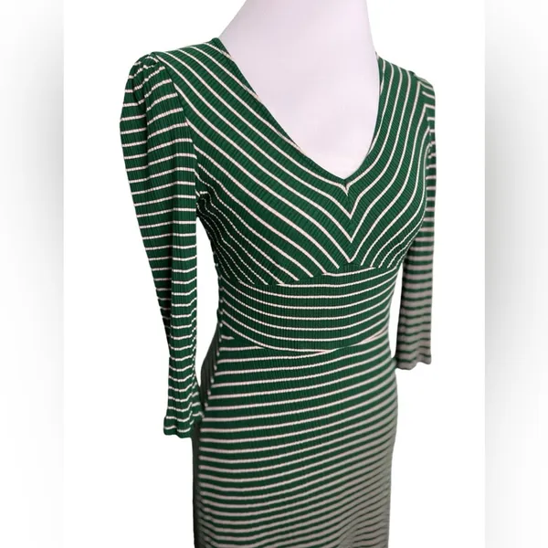 Anthropologie Maeve Green Striped Ribbed Knit Maxi Dress Small - Image 3