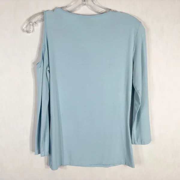 Cache Small Top Knit‎ Light Baby Blue Rhinestones Cut Out Cold Shoulder Y2K 1348 - Image 2