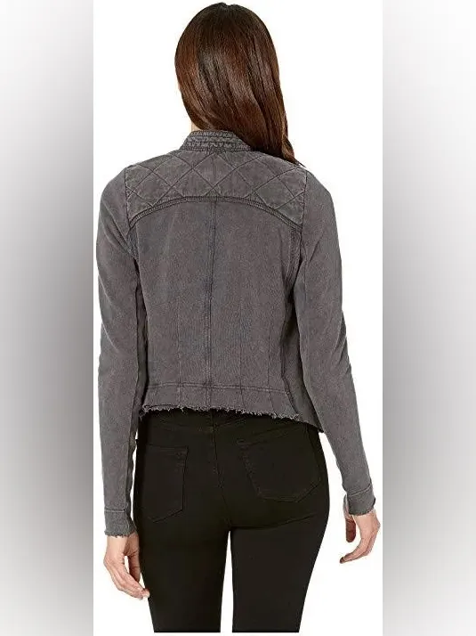 Free People Distressed Charcoal Gray Wash Cotton Shrunken Moto Jacket Size S - Image 6