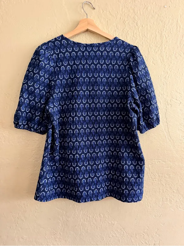 LOFT Navy Blue Printed Peasant Top - Image 2