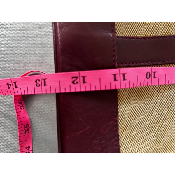 True Vintage Celine Triomphe Canvas Leather Tote Bag Beige Burgundy 70s France - Image 7