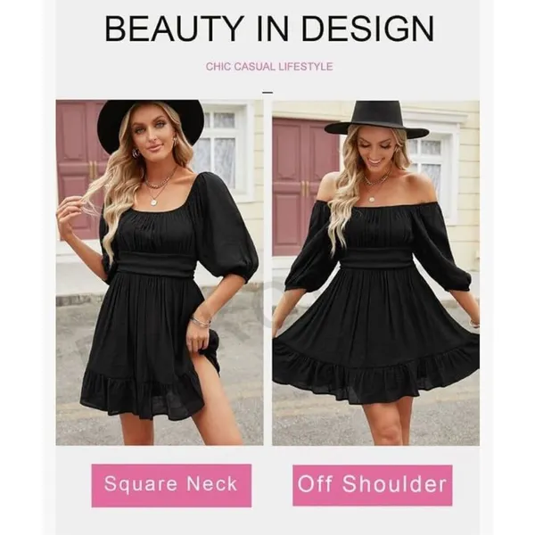 NEW Square Neck Tie Back Lantern Sleeve Ruffle A-Line Dress XL - Image 2