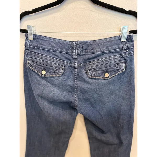 White House Black Market Noir‎ Low Rise Flare Jeans Y2K Blue Denim Size 6R - Image 5