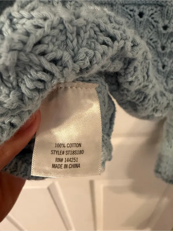 NWOT Francesca's Collections Pastel Blue Crochet-Textured Crew Sweater - Image 4