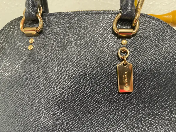 Coach Katy Satchel Bag - 2553 Dark Navy Blue Crossgrain Leather - Image 8