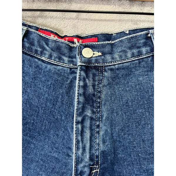 Vintage Y2K BUM Denim‎ Shorts Blue Red Side Trim Tribal Detail Retro 2000s SZ 30 - Image 6