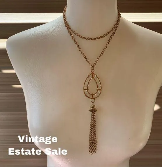 Vintage Estate Sale crystal like gold tone - Image 2