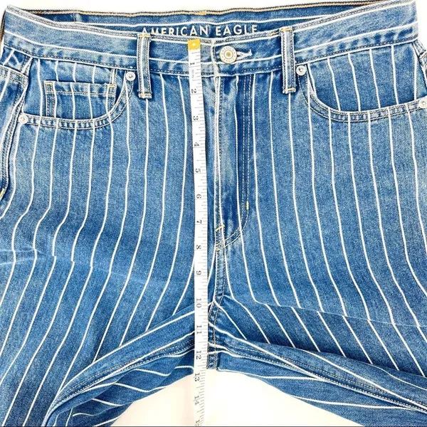 American Eagle Indigo Striped Hi‎ Rise Mom Jean Size 8 Blue NWT - Image 13