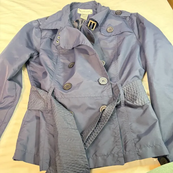 Buttons VTG Womens navy short double breasted trench coat. water resistant. Size M. - Image 4