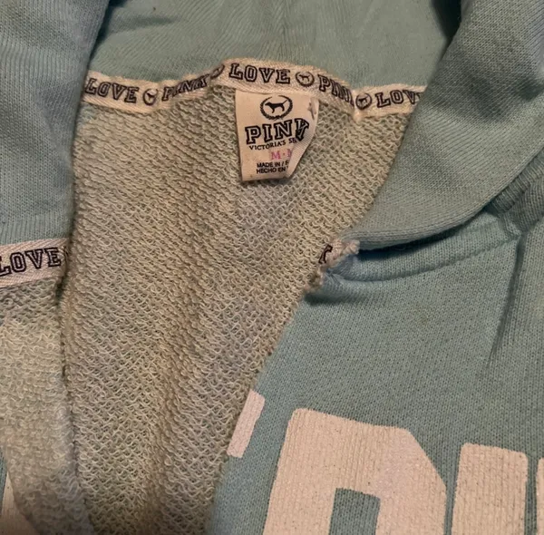 PINK - Victoria's Secret baby blue pullover hoodie sz MD - Image 2