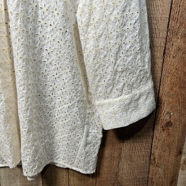 Zara Ivory Ecru Openwork Embroidery Shirt Medium Eyelet Button Up Blouse Boho - Image 4