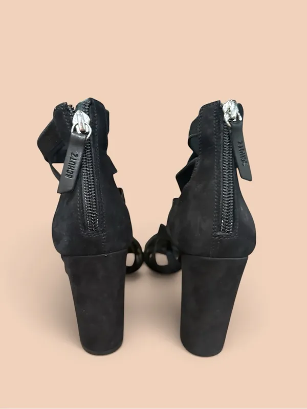 Schutz “Stanley” Suede Strappy Cage Sandals Black | Size 6 - Image 3