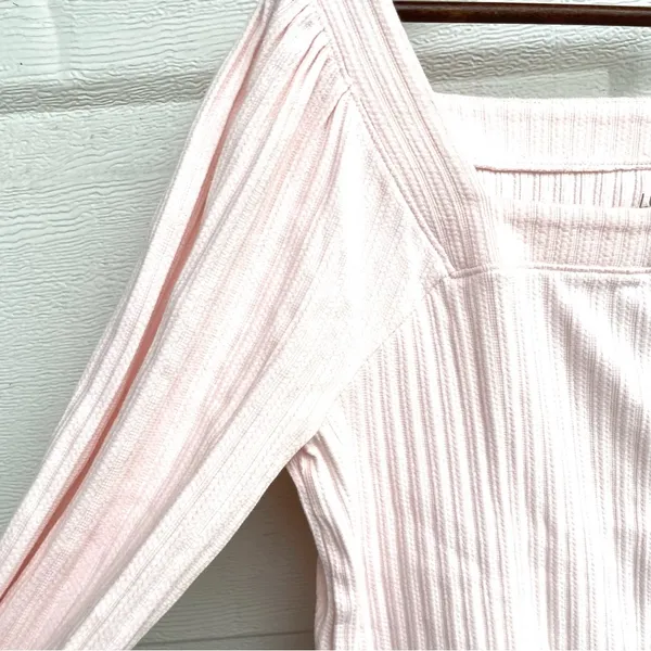 Loft Womens Shirt Pastel Pink Ribbed Square Neck Milkmaid Button Up Size Medium - Image 7