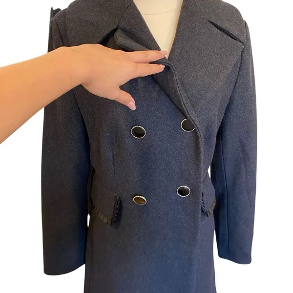 Betsey Johnson Wool Longline Coat In Dark Grey Size 8 - Image 3