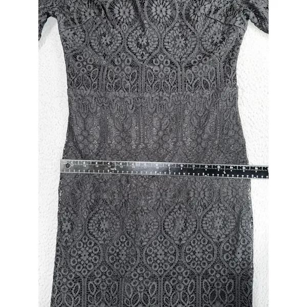 Black Lace Sheath Dress 8 Floral Mock‎ Neck S/S Eyelash Hem Whimsigoth Witchy - Image 5