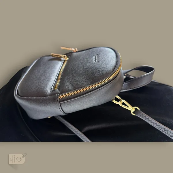 Black Mini Backpack Convertible Crossbody Bag | Gold-Tone Hardware - Image 2