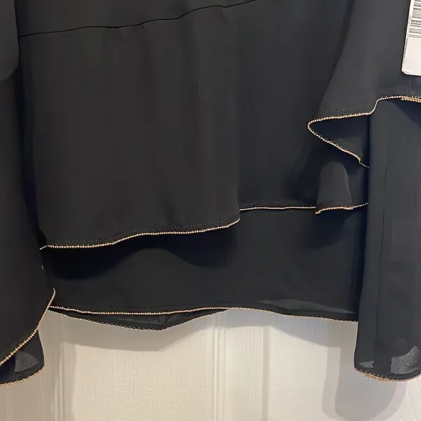 Parker Sleeveless Halter Roslyn Top - Black with Gold Trim, NWT - Image 4