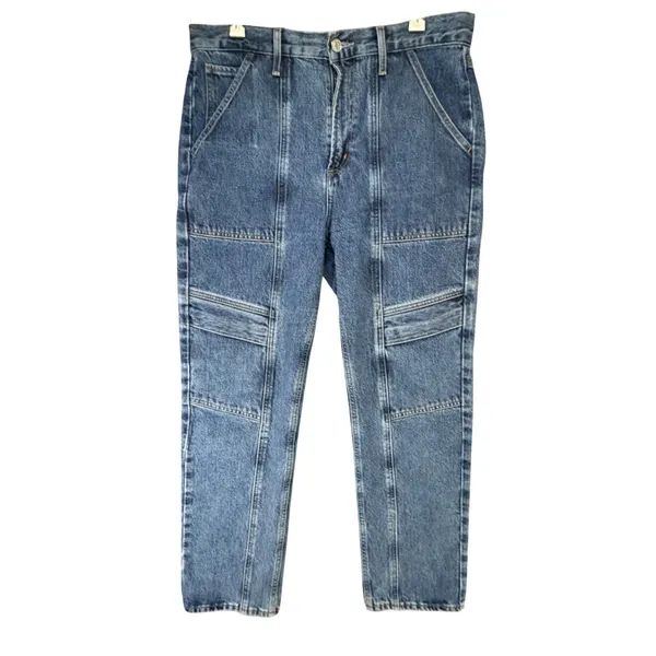 Agolde Cooper Cargo Jeans 28 Blue Organic Cotton Relaxed High Waisted Utility - Image 2