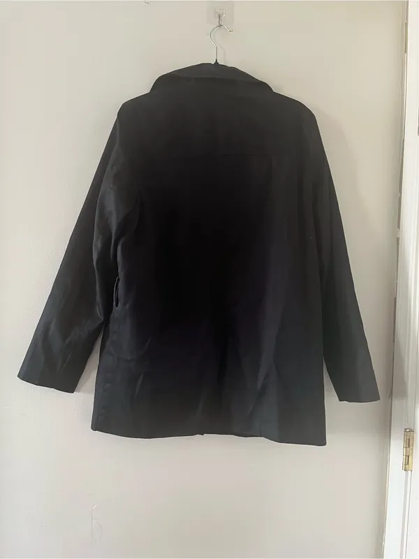 Vintage Y2K Gap Black 100% Cotton Trench Coat Large Button Up Minimalist Outdoor - Image 6
