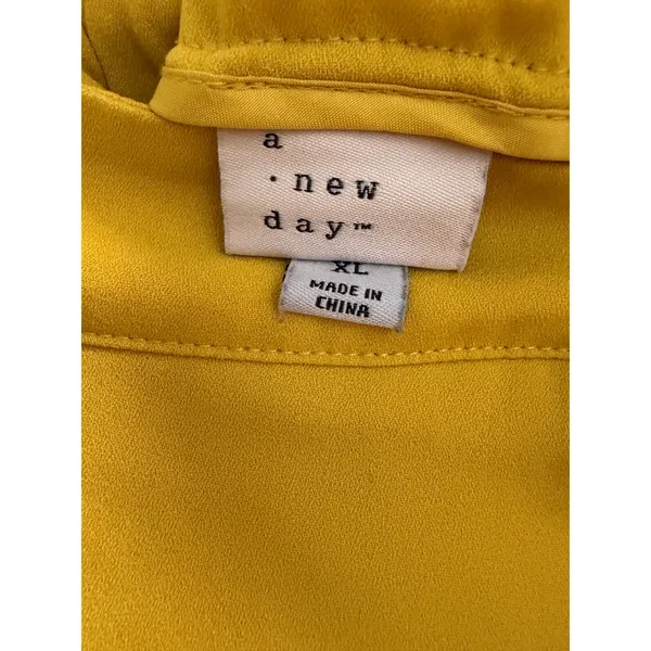 A New Day Mustard Yellow Button Front Midi Skirt Womens XL Elastic Back‎ Crepe - Image 4
