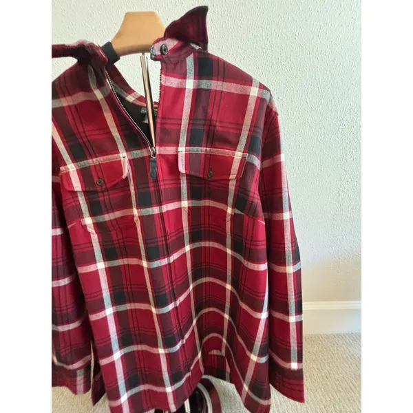 Lauren Ralph Lauren Wool Plaid Shirt Jacket Womens 1X‎ Red Shacket Quarter Zip - Image 3