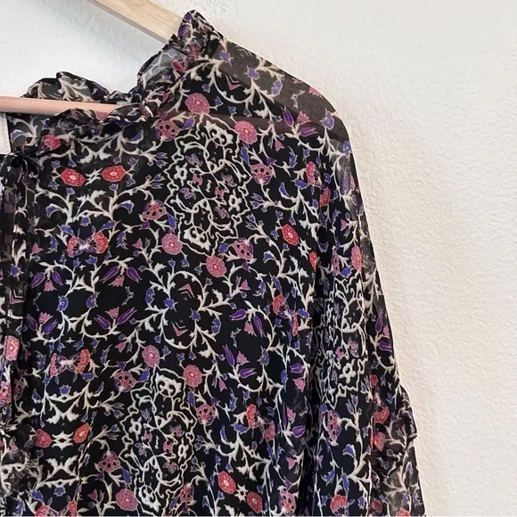 Misa Los Angeles Vera Floral Long-Sleeve Ruffle Blouse‎ Black Size Small - Image 6
