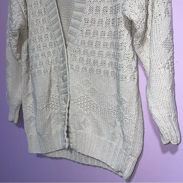 Vtg Interior Textured Fisherman Knit Cardigan Sweater Women L Cottage Coastal - Image 3