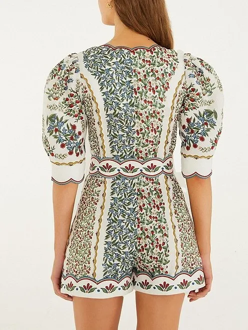 Farm Rio Fruit Beauty Off-White Linen Belted Romper Size M NWT $248 - Image 2
