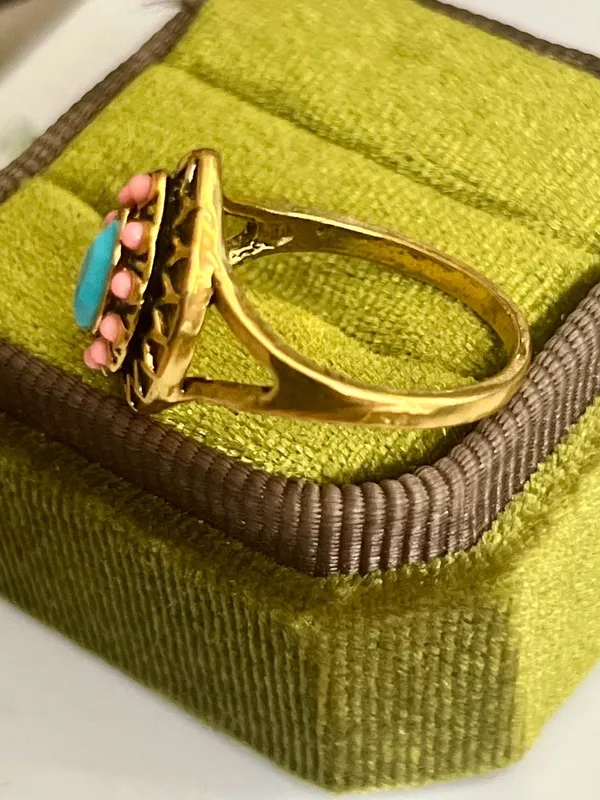 Pink Evil Eye with Teal Center Ring Titanium Steel Gold Tone Statement Ring Siz - Image 4