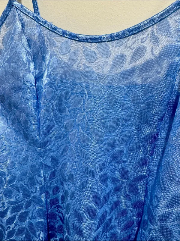 Vintage Y2K Petra Fashions Blue Burnout Floral Mini Dress Made USA - Image 4