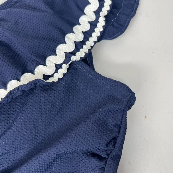 J. Crew Navy Rickrack One Shoulder Ruffle Swim Bikini Top Size Large - Image 8